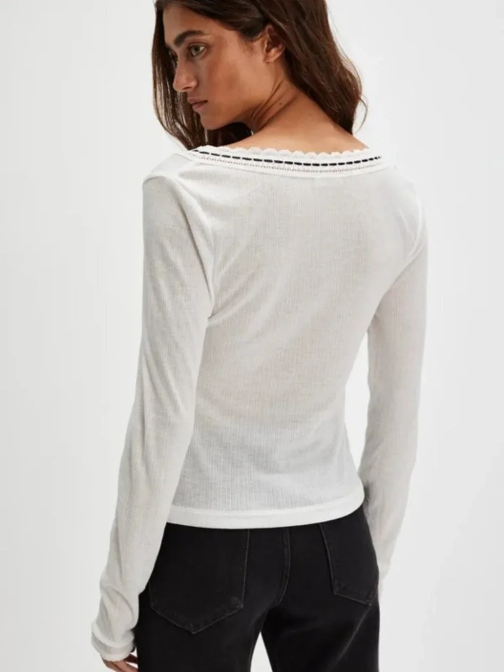 FREE PEOPLE INTIMATELY Only You Long Sleeve Pointelle White Size S NWOT